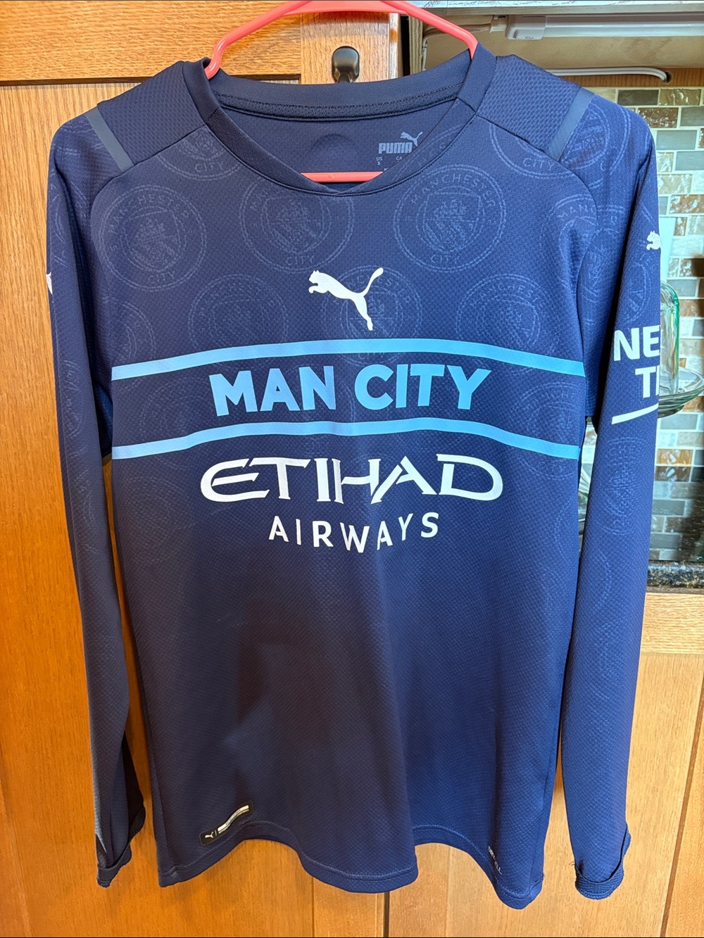 Puma Manchester City Navy and Sky Blue Long-Sleeve Jersey
